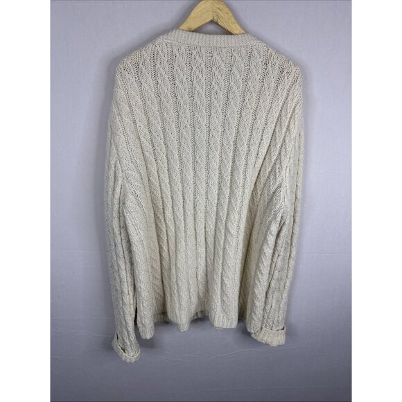 Vintage Cream Cable Knit Button Front Cardigan Sweater Men’s XL Dad College - Picture 4 of 4
